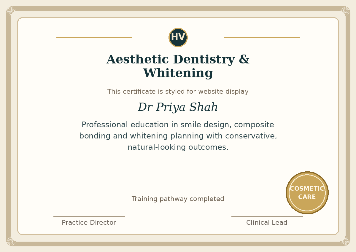 Aesthetic dentistry and whitening training certificate image